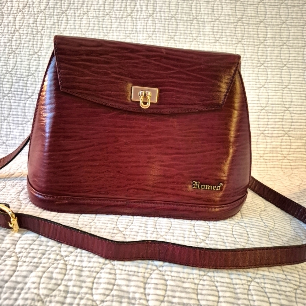 Burgundy Gold Colour Shoulder Bag Crossbody Purse Medium Size